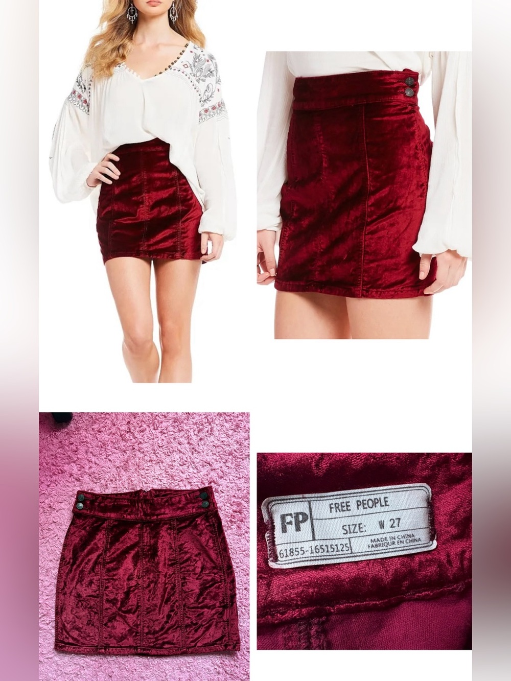 Free People Red Velvet Mini Skirt